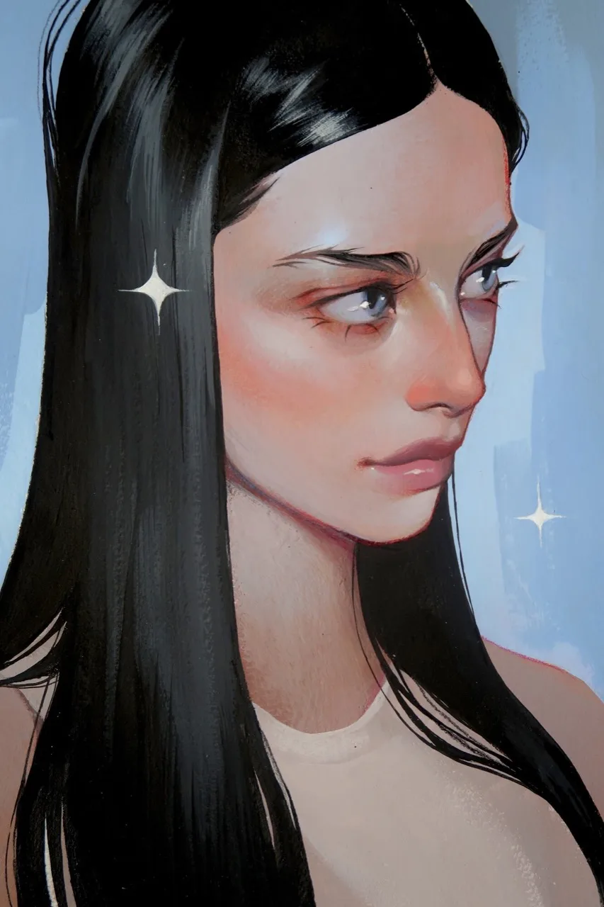 Close-up portrait of a woman with black hair